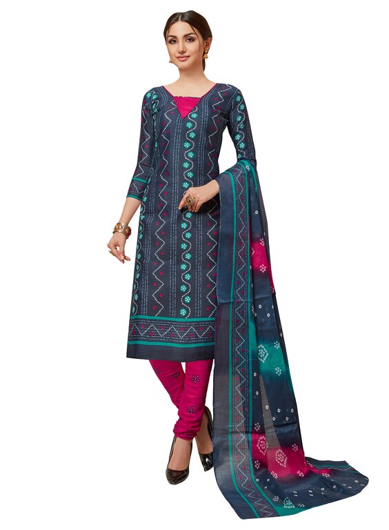 Viva N Diva Dark Grey Colored Cotton Printed Salwar Suit Dress Material